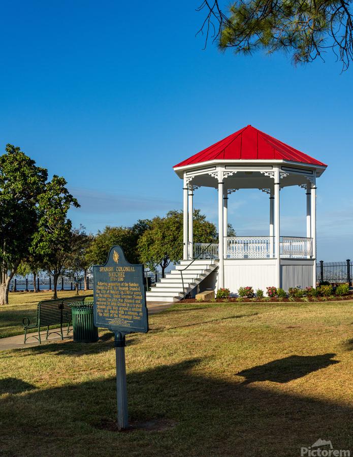 Townscape of Natchez in Mississippi with old bandstand  Print