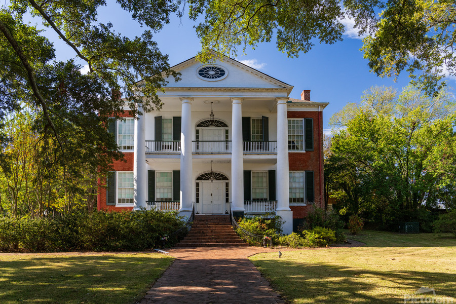 Facade of antebellum home in Natchez in Mississippi  Print