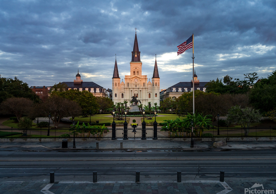 Sunrise on Cathedral Basilica of Saint Louis in New Orleans LA  Print