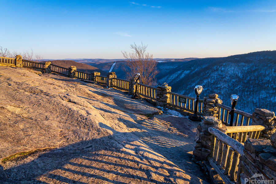 Rocky overlook at Coopers Rock on winter afternoon  Print