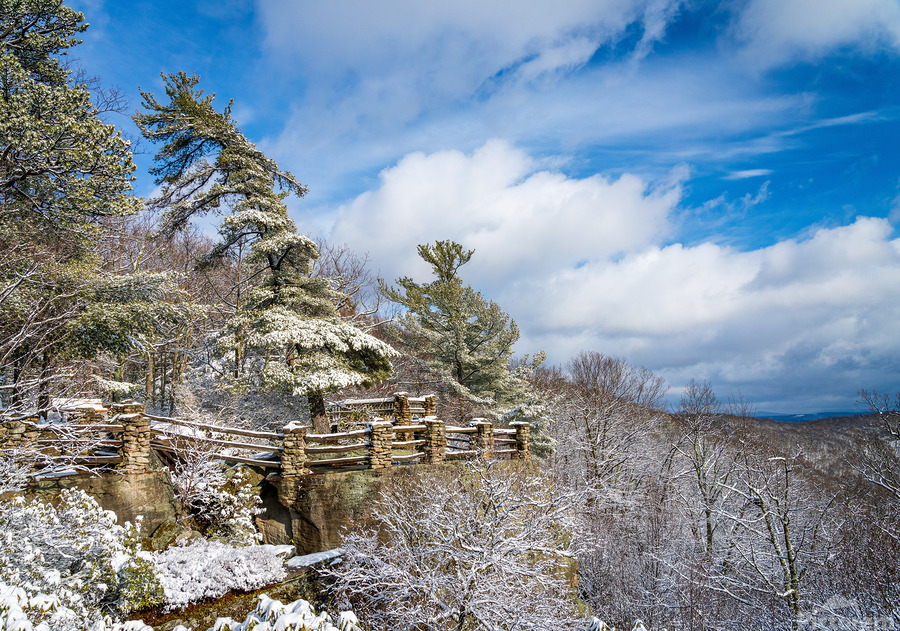 Coopers Rock overlook covered in winter snow near Morgantown  Print
