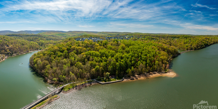 Aerial view of Cheat Lake and the Bluffs near Morgantown  Print
