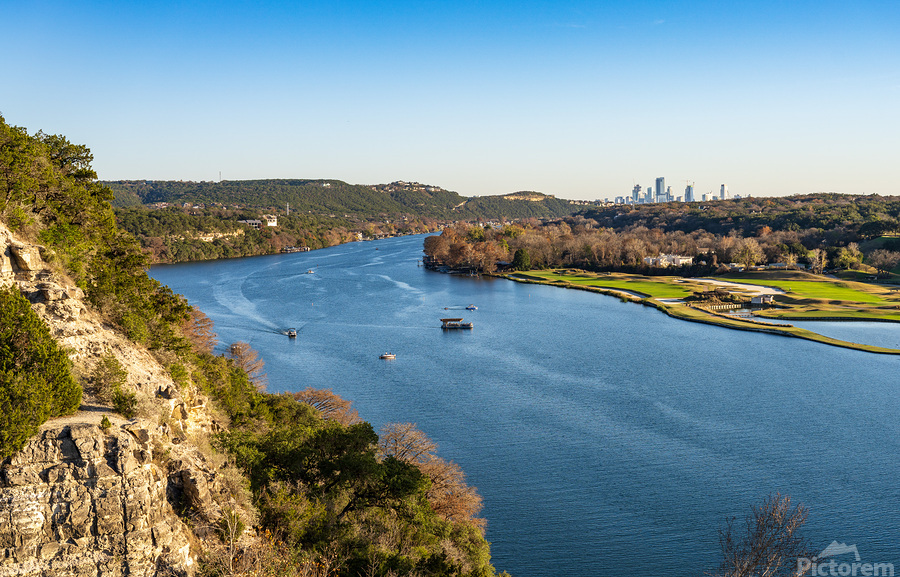 Colorado river and downtown Austin Texas from Pennybacker bridge  Print