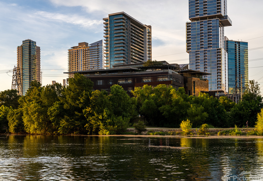 Detail Austin Central Library on waterfront in city skyline Texas  Print