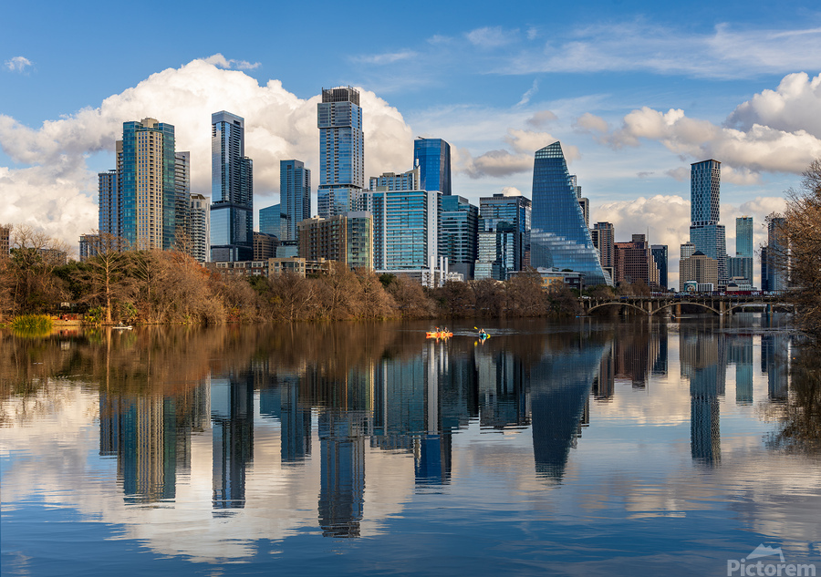 Classic Downtown Austin Texas Skyline with Sail Building from th  Print