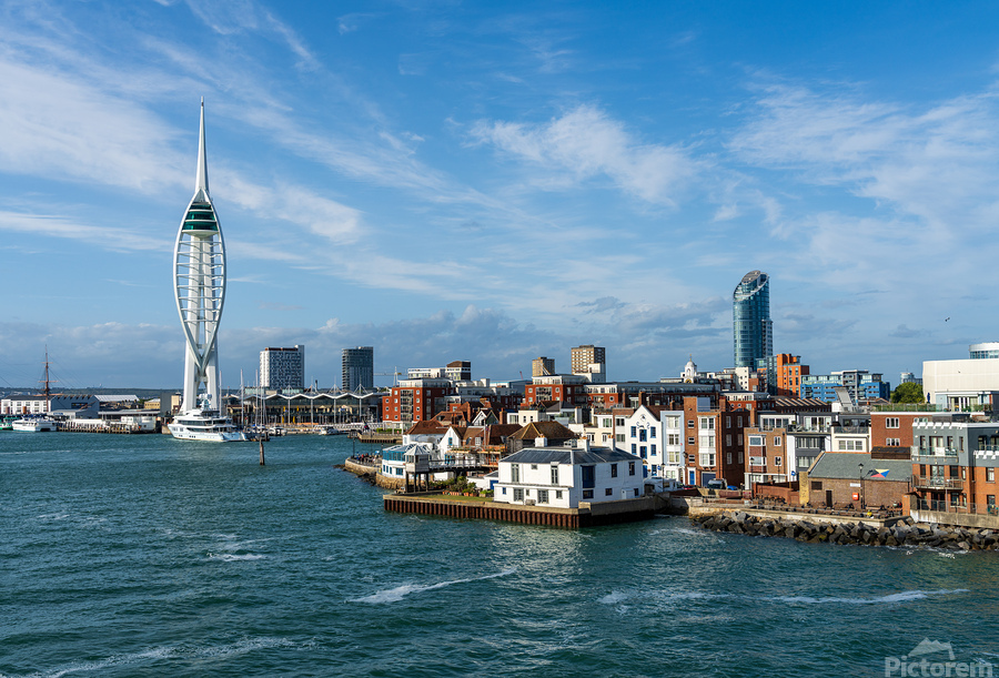 Spinnaker tower overlooks the harbor at Portsmouth with luxury y  Print