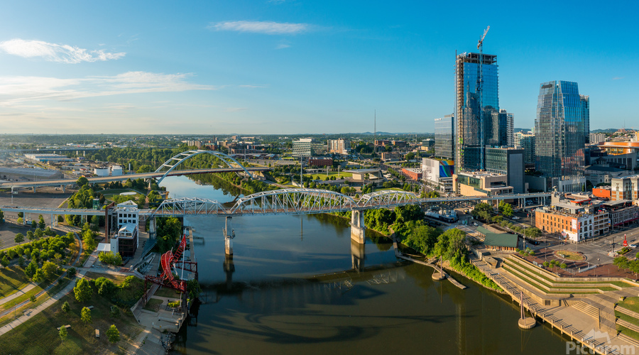 Aerial view of John Seigenthaler pedestrian bridge in Nashville  Print