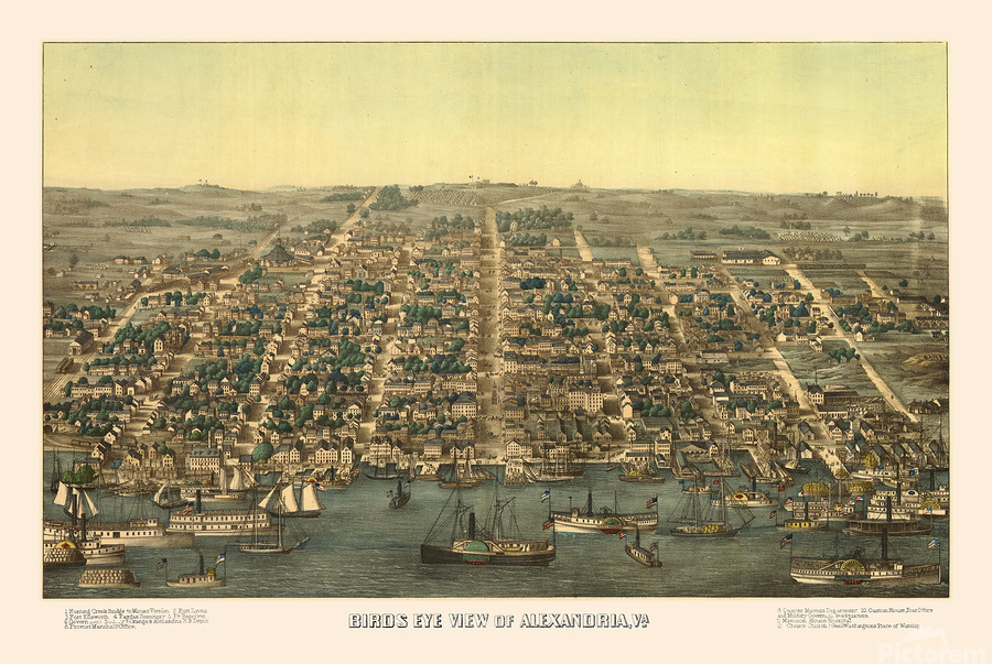 Restored birds eye view of street plan of Alexandria VA 1863  Print