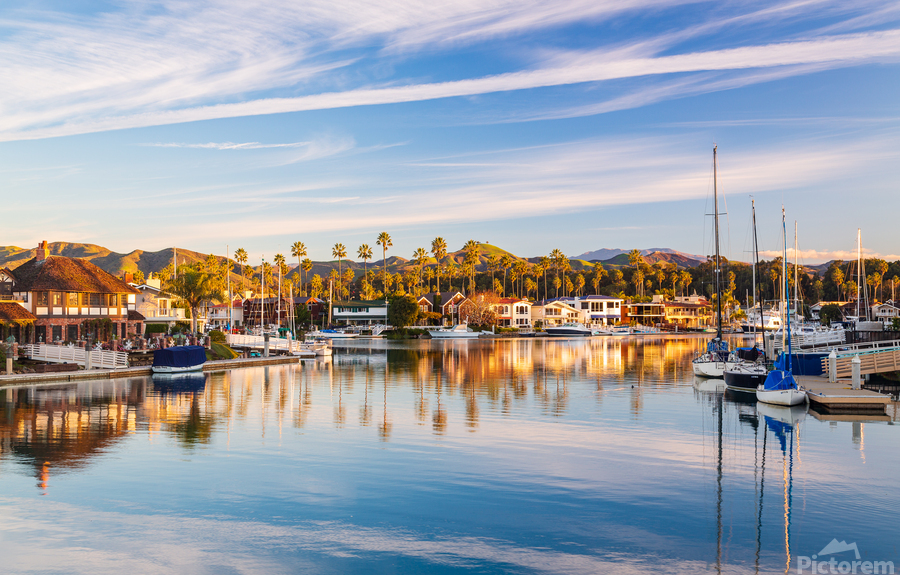 Early light over homes and boats ventura  Print