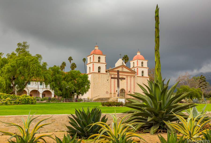 Cloudy stormy day at Santa Barbara Mission  Print