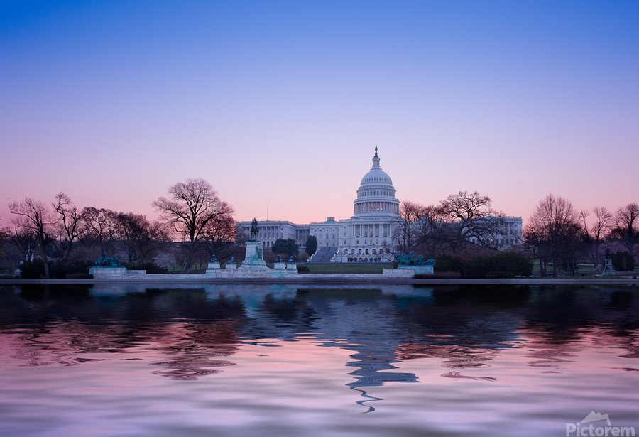 Sunrise behind the dome of the Capitol in DC  Print
