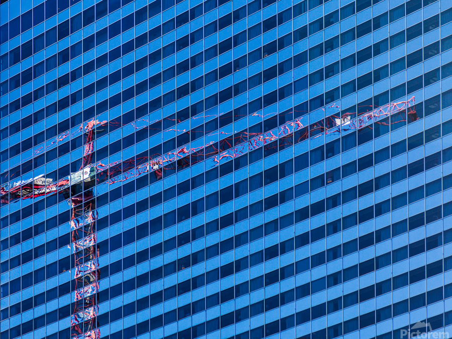 Reflection of crane in Chicago windows  Print