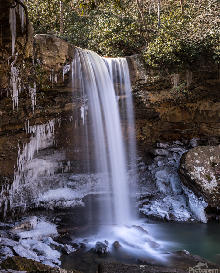 Cucumber Falls in the Ohiopyle State Park in winter  Print