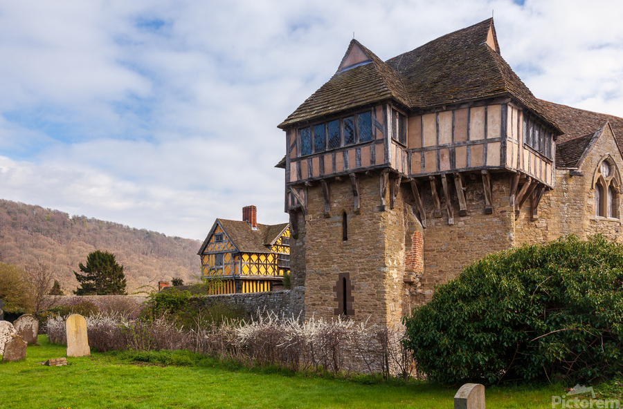 Stokesay Castle in Shropshire surrounded by hedge  Print