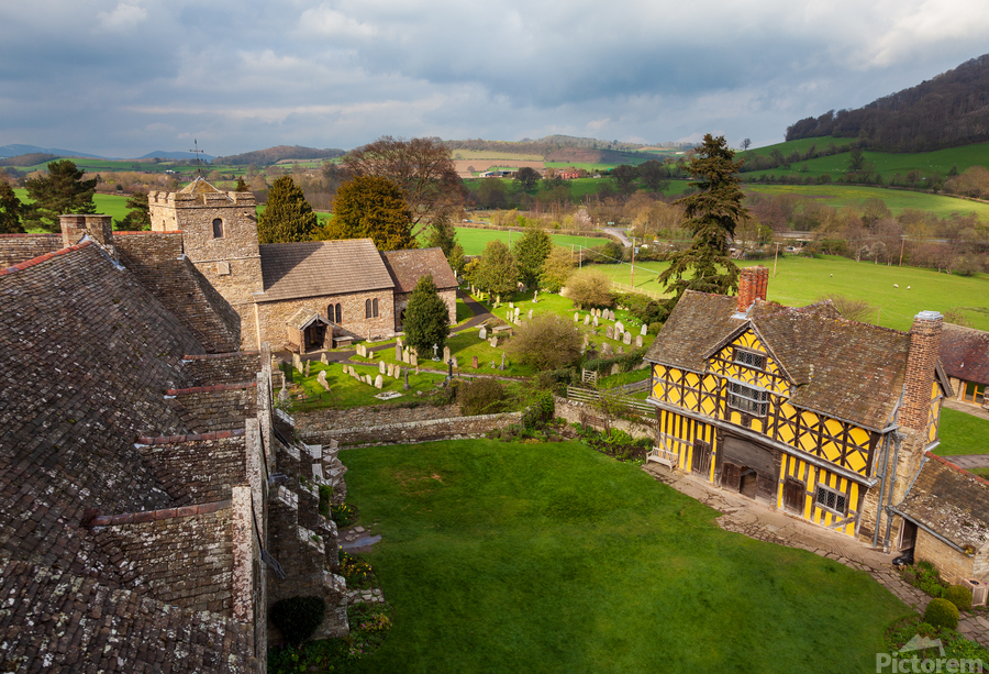Stokesay Castle in Shropshire on cloudy day  Print