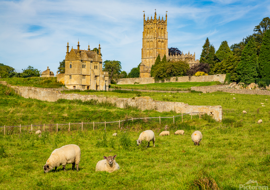 Church St James across meadow in Chipping Campden  Print