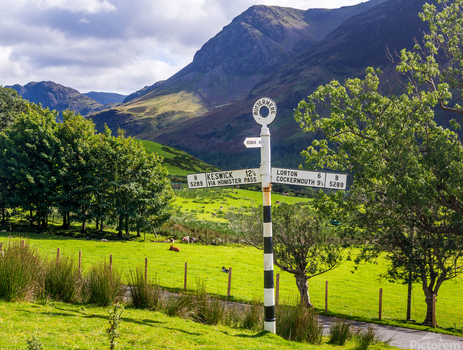 Buttermere road sign in english lake district  Print