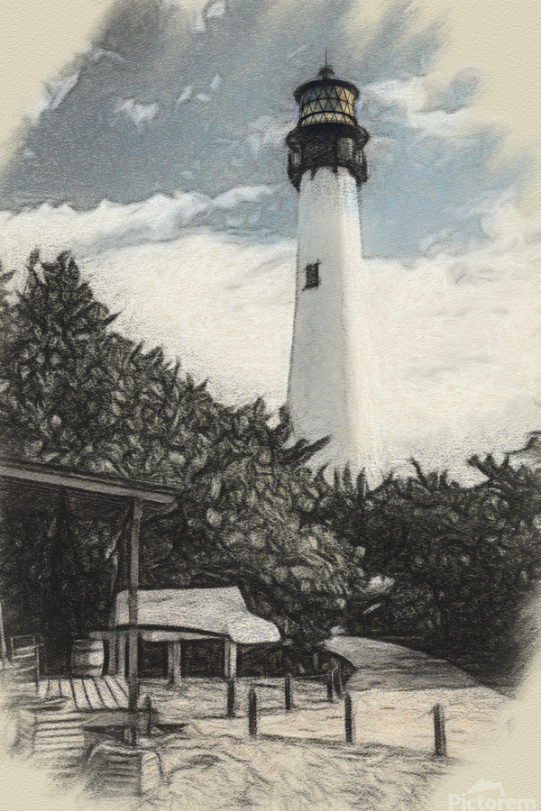 Cape Florida lighthouse in colorized charcoal  Imprimer