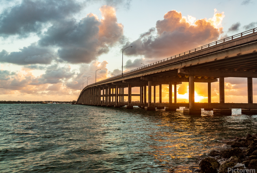 Dawn view of Rickenbacker bridge in Miami  Print