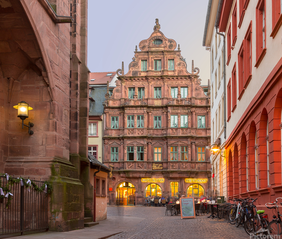 Ritter Hotel in old town of Heidelberg Germany  Print