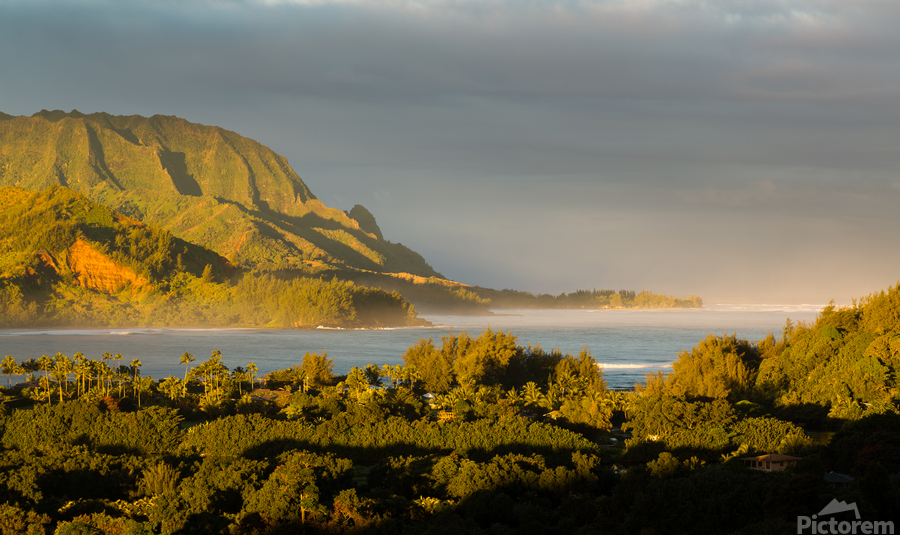 Panorama of Hanalei on island of Kauai  Print