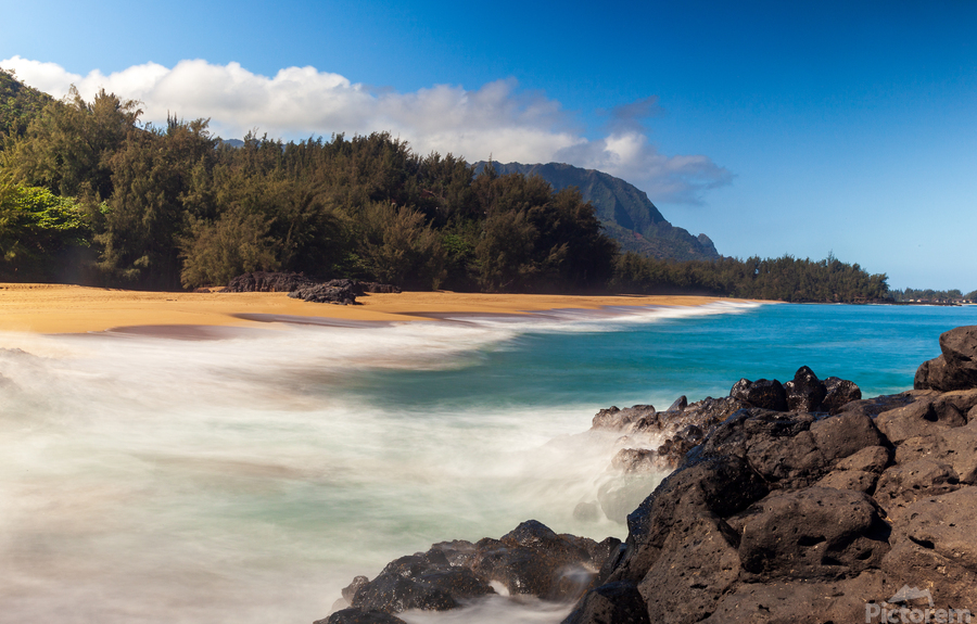 Lumahai beach in Kauai in long exposure  Print