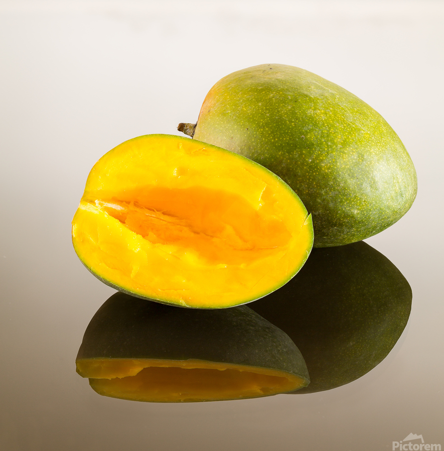 Two mangoes on reflecting surface  Print