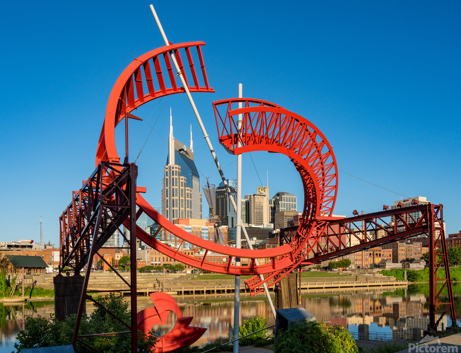 Modern sculpture frames the skyline of Nashville Tennessee  Print