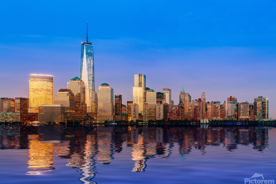 Skyline of Lower Manhattan at night  Print