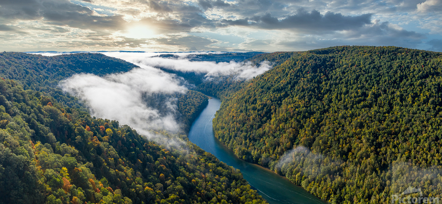 Panorama of gorge of the Cheat River upstream in the fall  Print