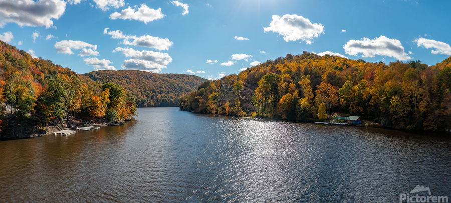 Panorama of the Cheat river entering the lake  Print