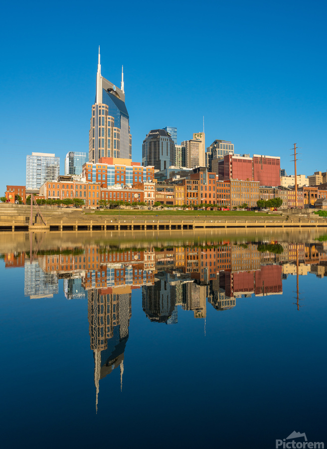 Reflection of Nashville in Tennessee with Cumberland River  Imprimer