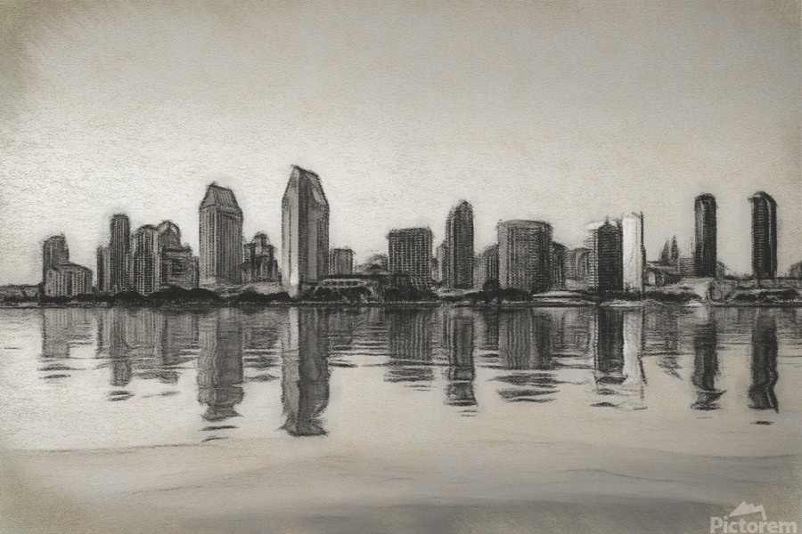 Charcoal San Diego Skyline at sunset from Coronado  Imprimer