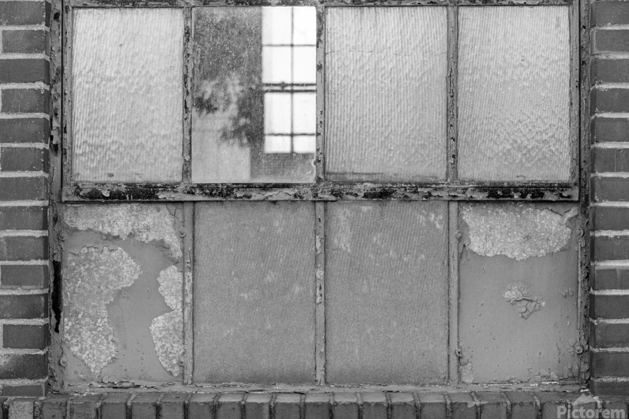 Old rusty window in warehouse in black and white  Print