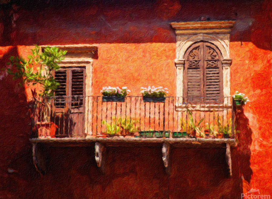 Digital oil painting of an old balcony in Verona  Print