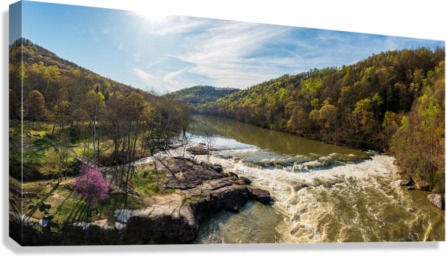 Cascades of flooded Valley Falls on a bright spring morning  Canvas Print
