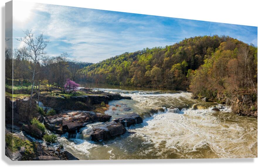Cascades of flooded Valley Falls on a bright spring morning  Canvas Print