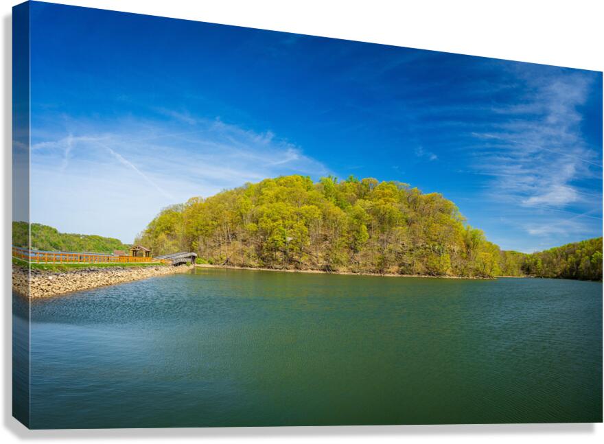 Reflection of spring leaves in Cheat Lake Park near Morgantown  Canvas Print
