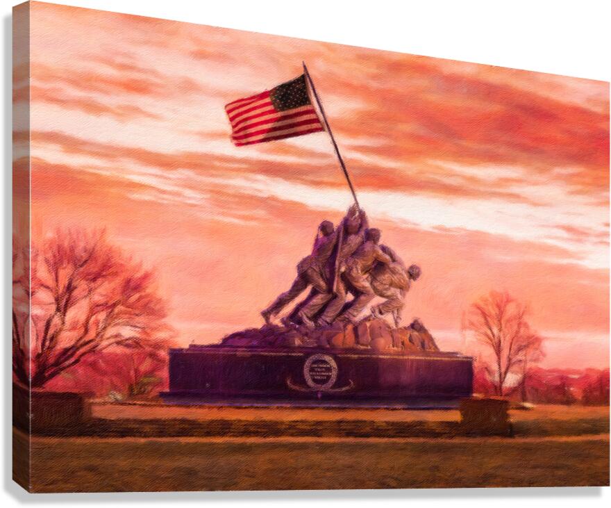 Digital painting of Iwo Jima Memorial at dawn as sun rises  Impression sur toile