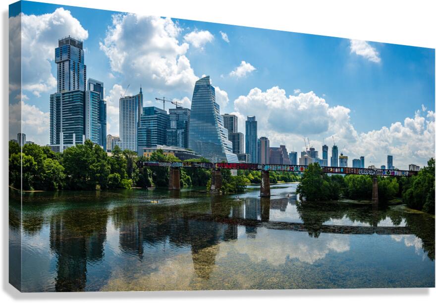 Cityscape of Austin Texas and Mopac railroad bridge by Lady Bird Canvas Print