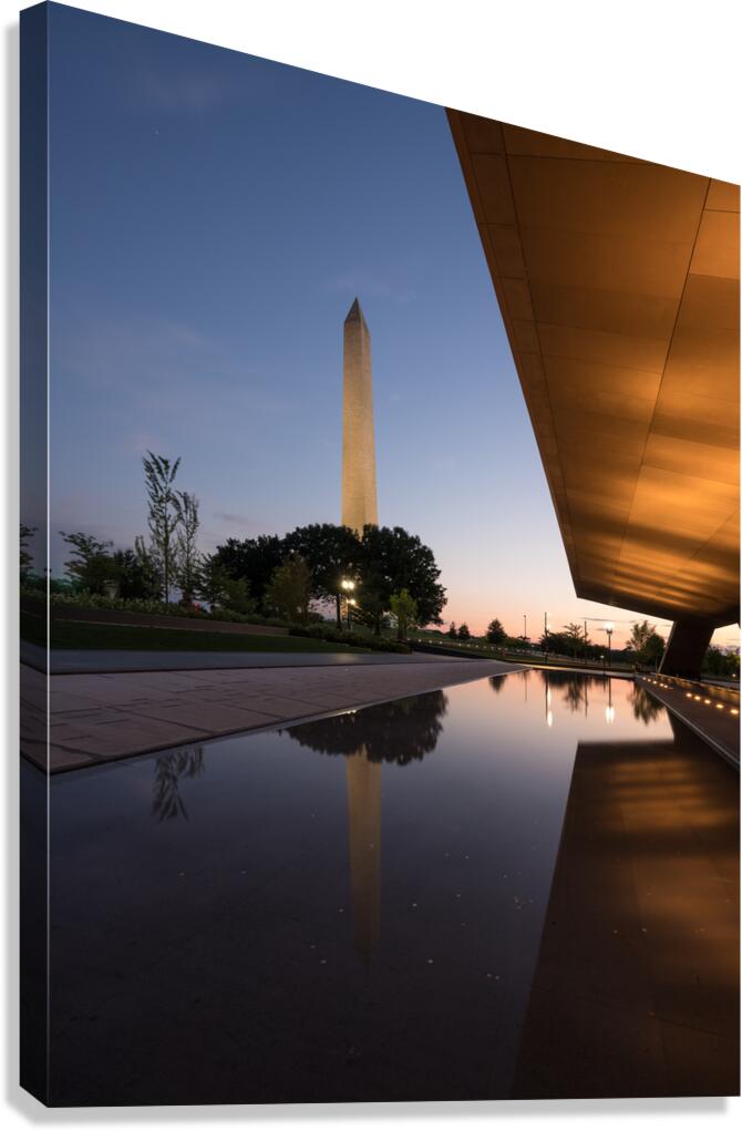 Reflection of Washington in reflecting pool at sunset Canvas Print