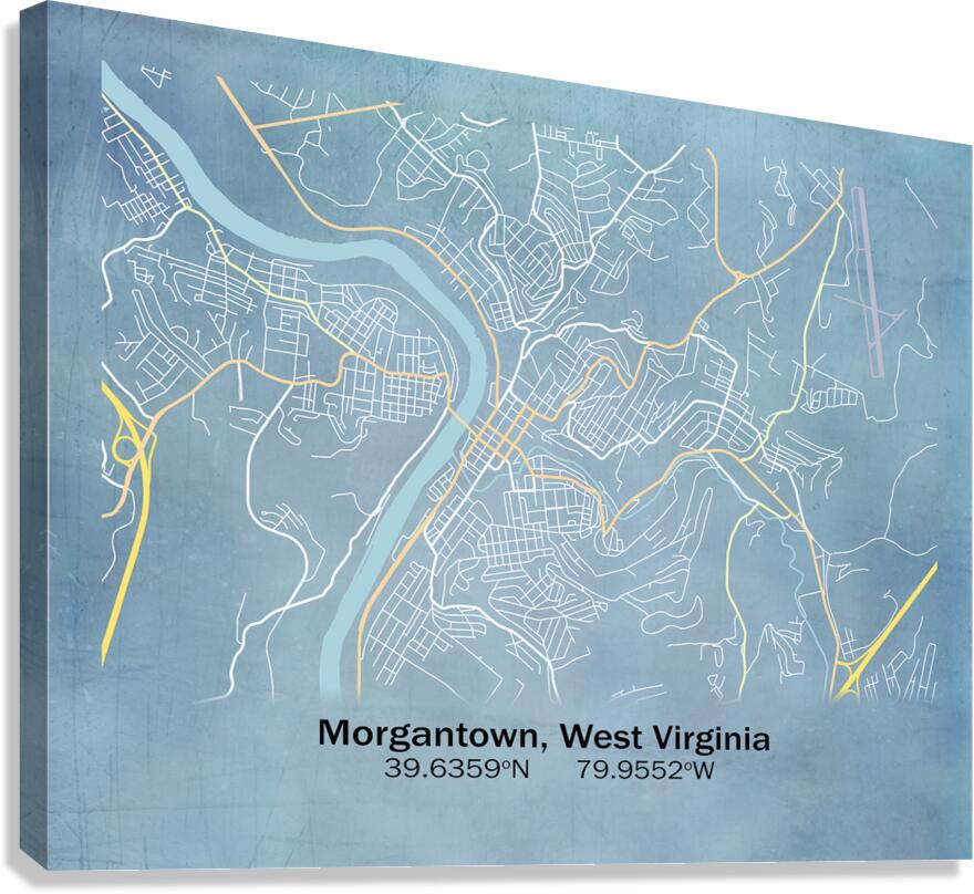 Blueprint of Morgantown WV city streets Canvas Print