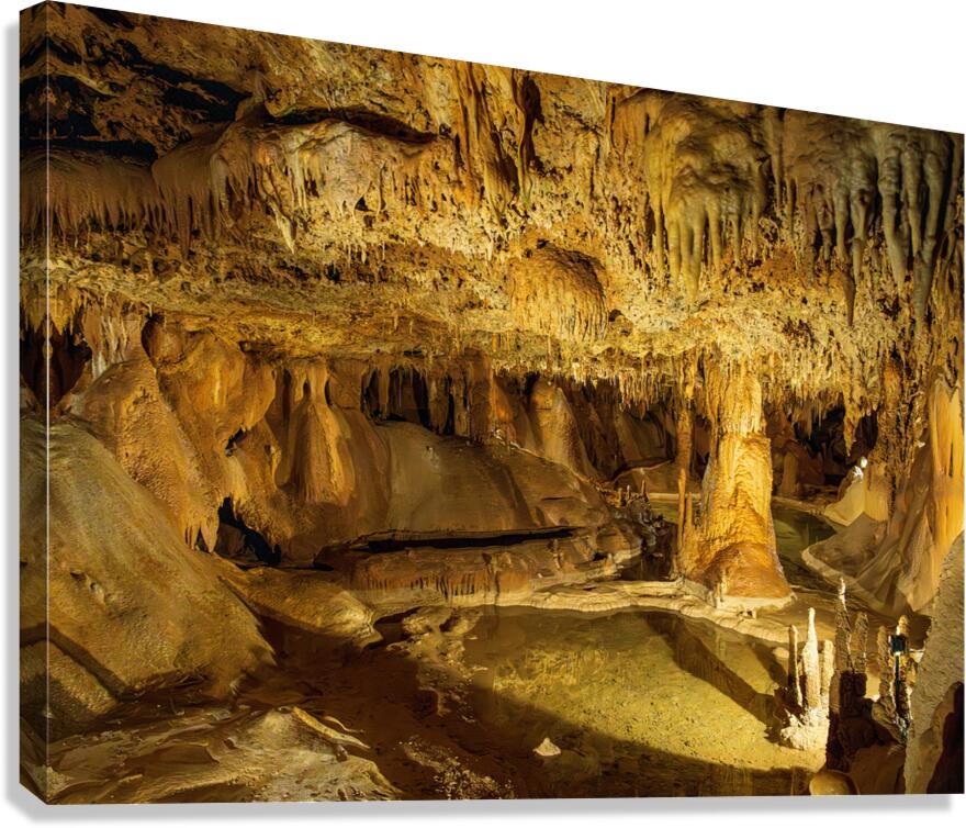 Geologic formations of stalactites and stalagmites in Texas cave Canvas Print