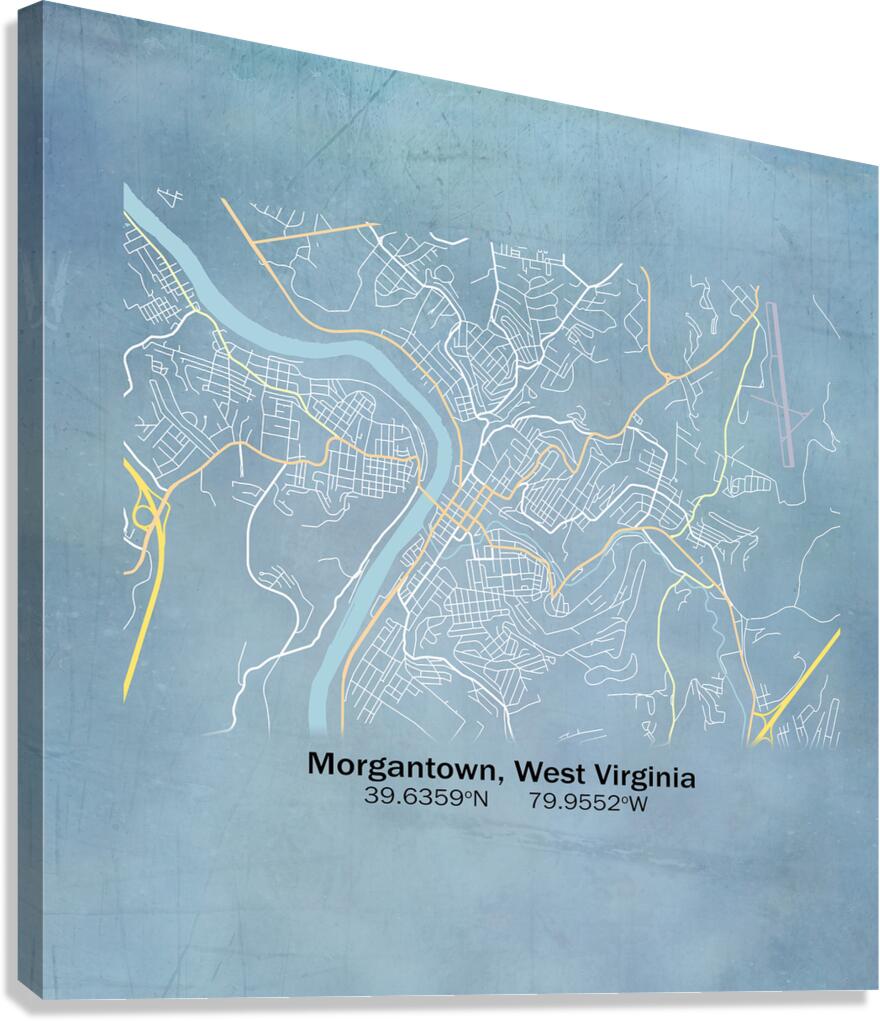 Blueprint map of the city streets of Morgantown WV Canvas Print