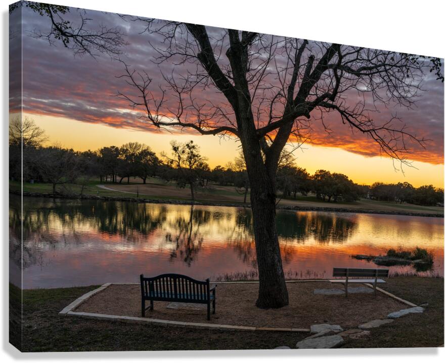 Dramatic sunset over Legacy Hills Park lake and golf course near Canvas Print