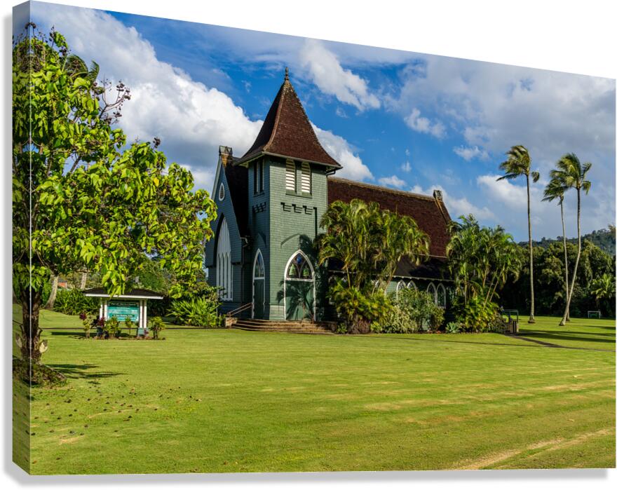 Waioli Huiia Church stands in Hanalei Kauai with the majestic  Canvas Print
