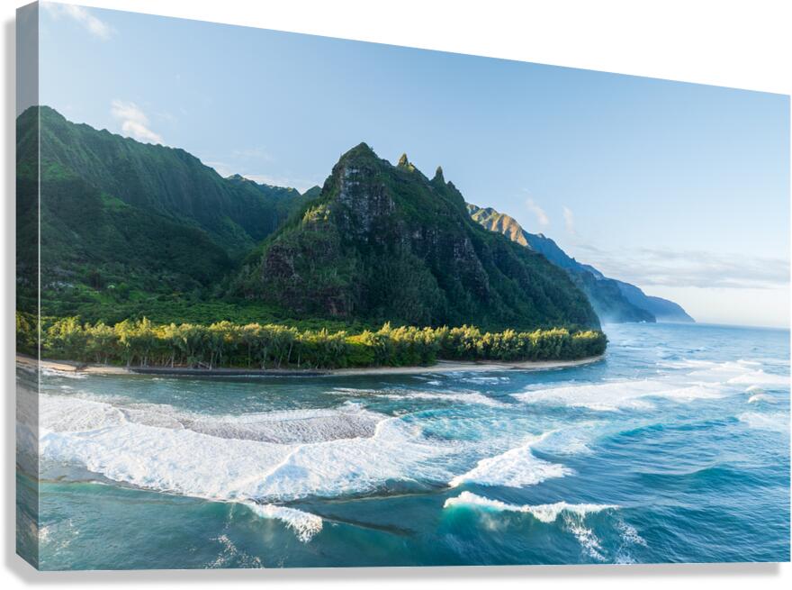 View along Haena beach towards Kee Beach and Na Pali coastline Canvas Print