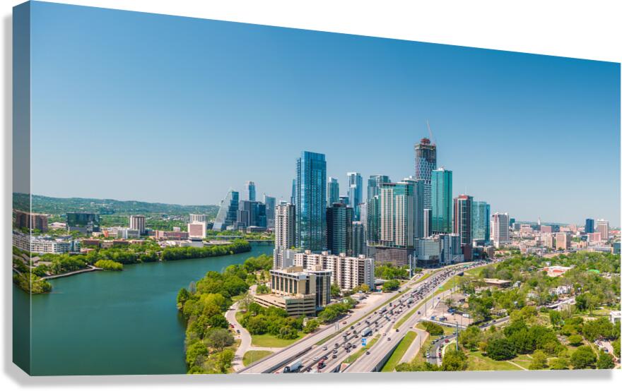 Spring aerial skyline of downtown Austin Texas with iconic cityscape Canvas Print