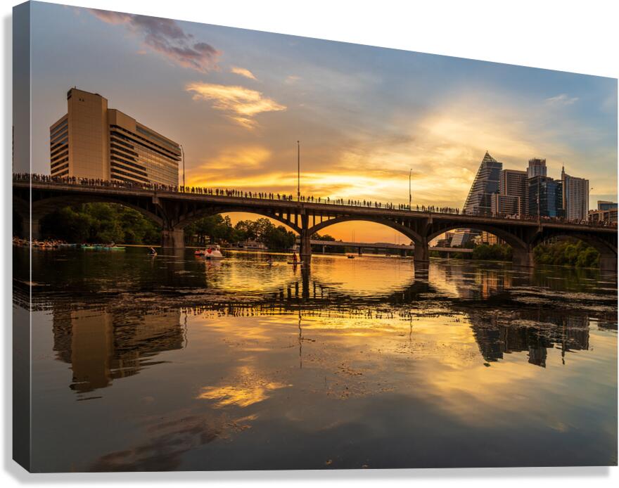 Waiting for Bats - Crowd on Congress Avenue bridge Austin Canvas Print