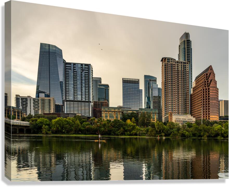 Water level view of the city skyline of Austin Texas in summer 2 Canvas Print